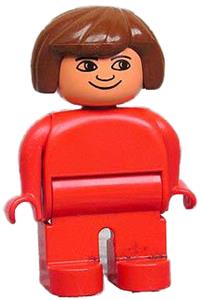 Duplo Figure, Female, Red Legs, Red Top, Brown Hair 4555pb233