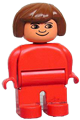 Duplo Figure, Female, Red Legs, Red Top, Brown Hair - 4555pb233