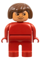 Duplo Figure, Female, Red Legs, Red Top, Brown Hair - 4555pb233