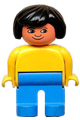 Duplo Figure, Female, Blue Legs, Yellow Blouse, Black Hair - 4555pb234