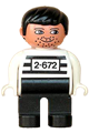 Duplo Figure, Male, Black Legs, White Top with 2-672 Number on Chest, Black Hair, White Hands, Stubble, Moustache Stubble - 4555pb252