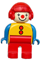 Duplo Figure, Male Clown, Red Legs, Yellow Top with 2 Buttons, Blue Arms, Red Aviator Helmet - 4555pb256