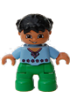 Duplo Figure Lego Ville, Child Girl, Bright Green Legs, Light Blue Top with Red Flowers, Black Hair - 47205pb001