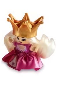 Duplo Child Princess - Lego Ville Duplo figure of a child girl with white legs, wearing a dark pink top with a white lace neckline, and blond hair - 47205pb007
