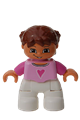 Duplo Figure Lego Ville, Child Girl, White Legs, Bright Pink Top, Dark Pink Arms, Reddish Brown Hair with Braids - 47205pb008