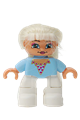 Duplo Figure Lego Ville, Child Girl, White Legs, Bright Light Blue Top with Heart Pattern, Blond Hair - 47205pb017