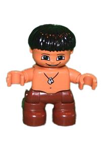 Duplo Figure Lego Ville, Child Boy, Reddish Brown Legs, Stone Necklace Pattern, Black Hair 47205pb019
