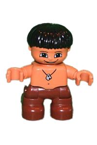 Duplo Cave Boy - A Duplo Ville boy with reddish brown legs, wearing a stone necklace pattern and black hair - 47205pb019