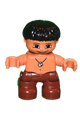 Duplo Figure Lego Ville, Child Boy, Reddish Brown Legs, Stone Necklace Pattern, Black Hair - 47205pb019