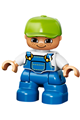 Duplo Figure Lego Ville, Child Boy, Blue Legs, White Top with Blue Overalls, Lime Cap, Freckles - 47205pb025