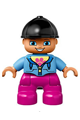 Duplo Figure Lego Ville, Child Girl, Dark Pink Legs, Medium Blue Jacket with Flower Top, Black Riding Helmet - 47205pb040