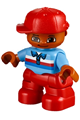 Duplo Figure Lego Ville, Child Boy, Red Legs, Medium Blue Top with Zipper and Blue, Red and White Stripes, Red Cap - 47205pb042