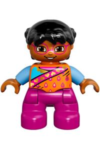 Duplo Figure Lego Ville, Child Girl, Dark Pink Legs, Orange Top, Black Hair 47205pb046