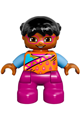LEGO Ville Duplo figure: Child girl with dark pink legs, orange top, and black hair - 47205pb046