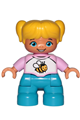Duplo Figure Lego Ville, Child Girl, Dark Azure Legs, White and Pink Top with Bee, Yellow Hair with Ponytails - 47205pb059