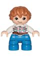 Duplo Figure Lego Ville, Child Boy, Blue Legs, White Checkered Shirt with Belt, Medium Nougat Hair - 47205pb062