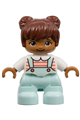 Duplo Figure Lego Ville, Child Girl, Light Aqua Legs, White Top with Coral Stripes, Reddish Brown Hair - 47205pb071