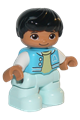 Duplo Figure Lego Ville, Child Boy, Light Aqua Legs, Medium Azure Jacket, Bright Light Yellow Shirt, White Arms, Black Hair - 47205pb074