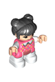 Duplo Figure Lego Ville, Child Girl, White Legs, Coral Top with Polka Dots Pattern, White Arms, Black Hair - 47205pb078