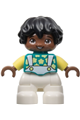 Duplo Figure Lego Ville, Child Boy, White Legs, Dark Turquoise Top with Suspenders, Bright Light Yellow Sleeves and Stars, Black Hair (6444500) - 47205pb096