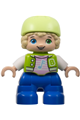 Duplo Figure Lego Ville, Child Boy, Blue Legs, Lime Jacket with White Sleeves, Bright Pink Shirt, Yellowish Green Bicycle Helmet (6424661) - 47205pb098
