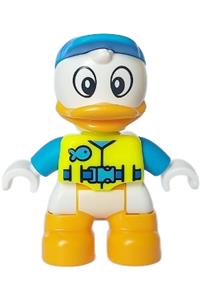 Duplo Dewey Duck - Duplo Ville figure of Dewey Duck with neon yellow life jacket, dark azure arms, and cap - 47205pb101