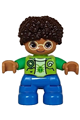 Duplo Figure Lego Ville, Child Boy, Blue Legs, Lime Vest, Yellowish Green Shirt, Bright Light Yellow Glasses, Dark Brown Hair (6446049) - 47205pb104