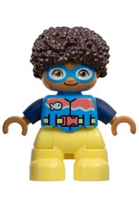 Duplo Figure Lego Ville, Child Boy, Bright Light Yellow Legs, Dark Azure Vest and Goggles, Dark Blue Arms, Dark Brown Hair (6449847) 47205pb106