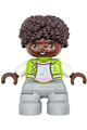 LEGO Ville Duplo figure - Boy with light bluish gray legs, lime jacket with white sleeves, bright pink shirt, and dark brown hair - 47205pb111