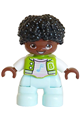 Child boy with black hair, light aqua legs, wearing a lime jacket over a bright pink shirt with white letter B outline, buttons, stripes, and blue music notes - 47205pb126
