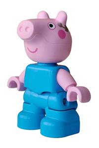Duplo George Pig - LEGO Duplo Ville George Pig figure in dark azure plain outfit with silver earpiece pattern - 47205pb133