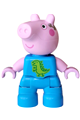 George Pig Duplo figure with dark azure outfit, green dinosaur outline on lime background, and silver earpiece pattern - 47205pb134
