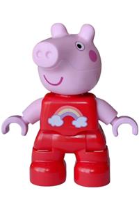 Duplo Peppa Pig - Peppa Pig Duplo figure wearing a red outfit with coral, bright light yellow and medium lavender rainbow and white clouds pattern - 47205pb135