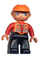 Duplo Figure Lego Ville, Male, Black Legs, Orange Vest, Orange Construction Helmet - 47394pb001