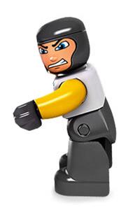 Duplo Male Castle Knight - Duplo Ville male with a white chest, yellow arms, dark bluish gray legs, and hands - 47394pb005