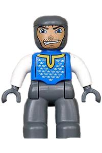 Duplo Figure Lego Ville, Male Castle, Dark Bluish Gray Legs, Blue Chest, Dark Bluish Gray Arms, White Hands 47394pb006