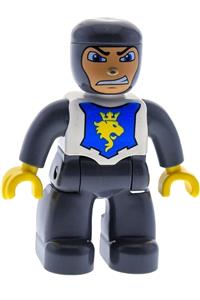 Duplo Male Castle Knight - Male Duplo figure from Lego Ville with white chest, dark bluish gray arms and legs, and yellow hands - 47394pb008