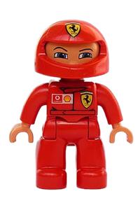 Duplo Figure Lego Ville, Male, Red Legs, Red Top with Ferrari / Shell / Vodafone Pattern 47394pb009