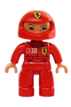 Duplo Figure Lego Ville, Male, Red Legs, Red Top with Ferrari / Shell / Vodafone Pattern - 47394pb009