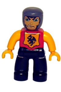 Duplo Male Castle Knight - Male Lego Ville Duplo figure with black legs, red chest, bright light orange arms, and hands - 47394pb012