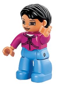 Duplo Figure Lego Ville, Female, Medium Blue Legs, Magenta Top, Black Hair, Brown Eyes 47394pb015