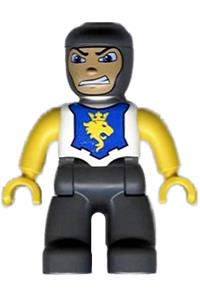 Duplo Male Knight - A male Duplo Figure from Lego Ville with dark bluish gray legs, white chest, yellow arms, and yellow hands - 47394pb017