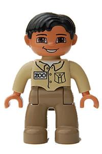 Duplo Figure Lego Ville, Male, Dark Tan Legs, Tan Top, Tan Hands, Black Hair, Brown Eyes 47394pb018b