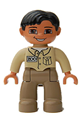 Duplo Figure Lego Ville, Male, Dark Tan Legs, Tan Top, Tan Hands, Black Hair, Brown Eyes - 47394pb018b