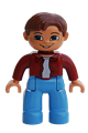 Duplo Figure Lego Ville, Male, Medium Blue Legs, Dark Red Top, Reddish Brown Hair - 47394pb019