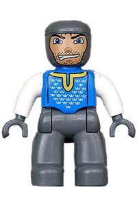 Duplo Figure Lego Ville, Male Castle, Dark Bluish Gray Legs, Blue Chest, White Arms, Dark Bluish Gray Hands 47394pb020