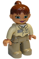 Duplo Figure Lego Ville, Female, Dark Tan Legs, Tan Top, Reddish Brown Ponytail Hair, Green Eyes - 47394pb021