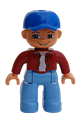 Duplo Figure Lego Ville, Male, Medium Blue Legs, Dark Red Top, Blue Baseball Cap - 47394pb022
