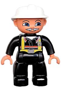 Duplo Figure Lego Ville, Male Fireman, Black Legs, Black Hands, White Helmet, Light Gray Moustache 47394pb026