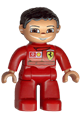 Duplo Figure Lego Ville, Male, Red Legs, Red Top with Ferrari / Shell / Vodafone Pattern - 47394pb027